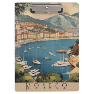 Porte-bloc Poster Vintage voyage surplombant le port de Monac