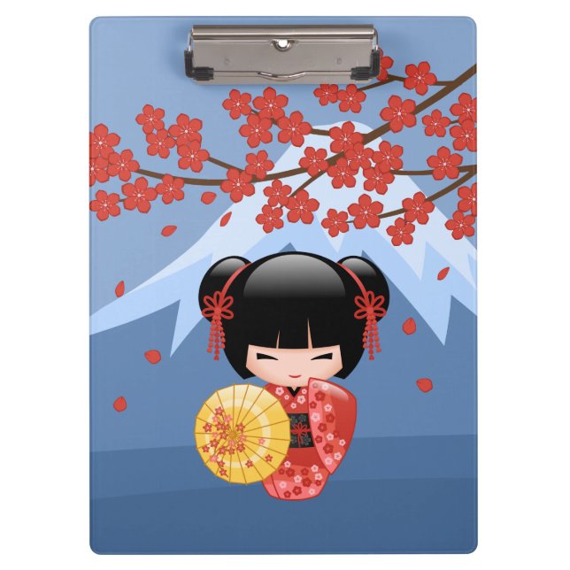 Porte-bloc Poupée rouge Sakura Kokeshi - mignonne Geisha Girl (Devant)