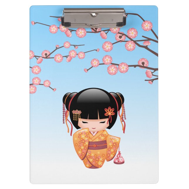 Porte-bloc Poupée Ume Kokeshi - Japonaise Geisha Girl Blue (Devant)