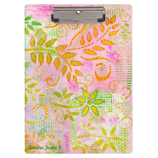 Porte-bloc Presse-papiers Fleurs Abstraites et Feuilles (Devant)
