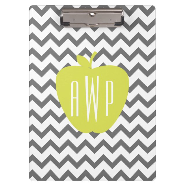 Porte-bloc Professeur gris de monogramme d'Apple de Chevron (Devant)