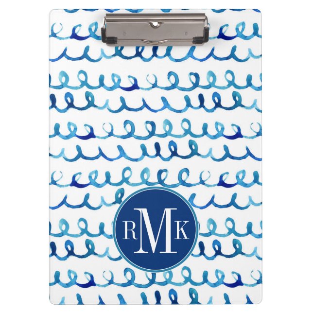 Porte-bloc Profil onduleux d'aquarelle bleue peinte à la main (Devant)