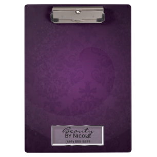 Porte-bloc Purple Damask Swirl Élégant chic Glam Personnalisé