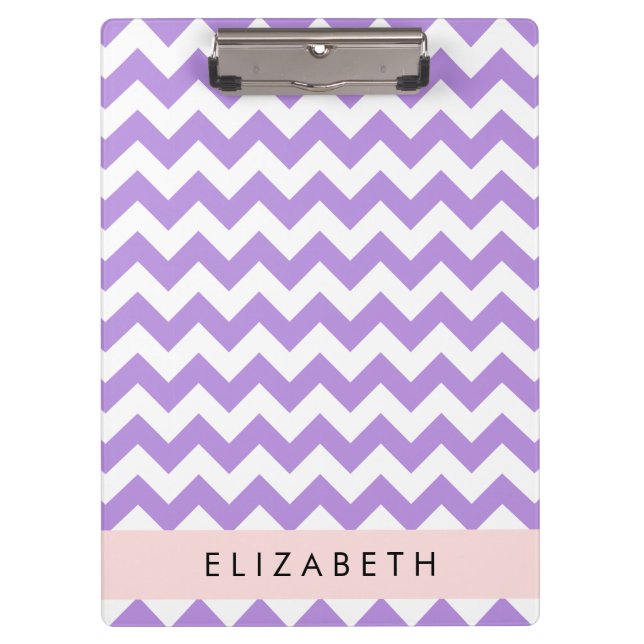Porte-bloc Purple Zigzag, Purple Chevron, Votre Nom (Devant)