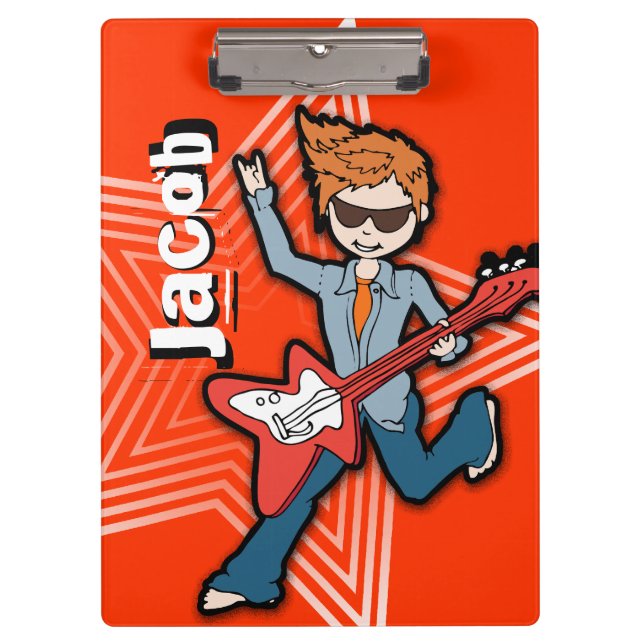 Porte-bloc Red rockstar guitare garçon ajouter votre nom port (Devant)