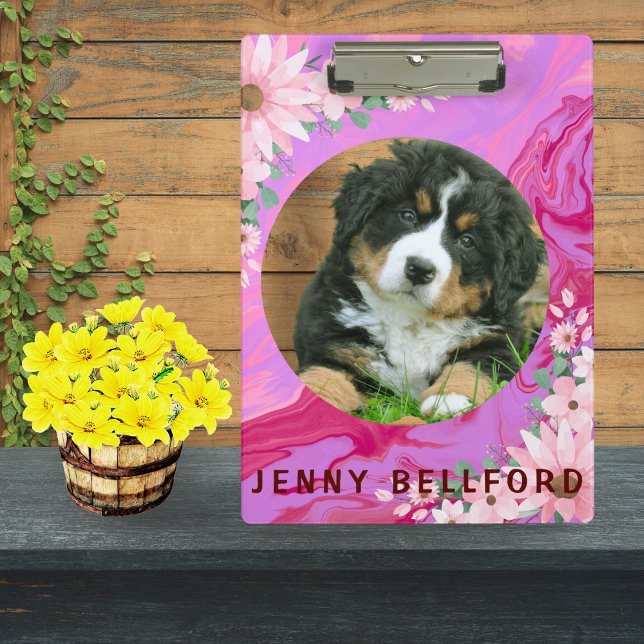 Porte-bloc Retour À L'École Mignonne Chien Rose Floral Aquare (Créateur téléchargé)