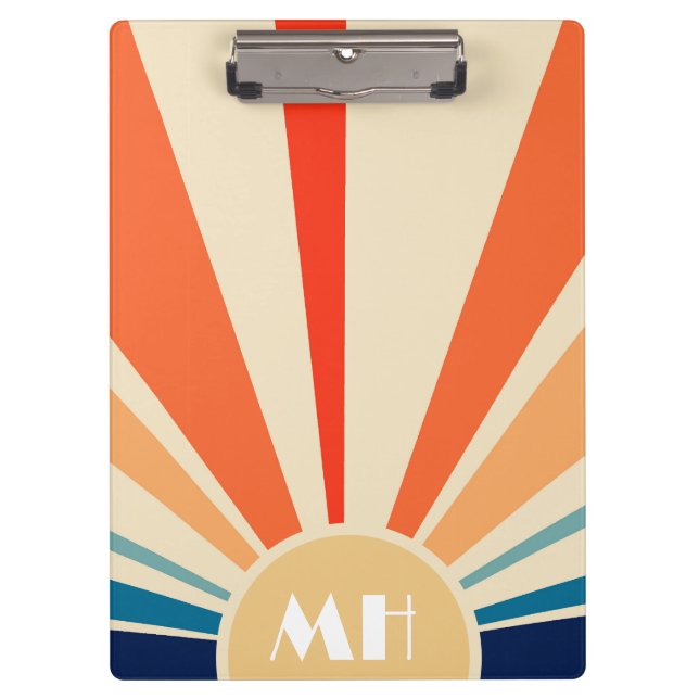 Porte-bloc Retro les années 70 Starburst Sunrise Stripes Mono (Devant)