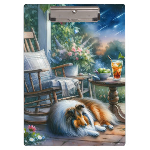 Porte-bloc Rêve de Sheltie sur la véranda du jardin étoilé