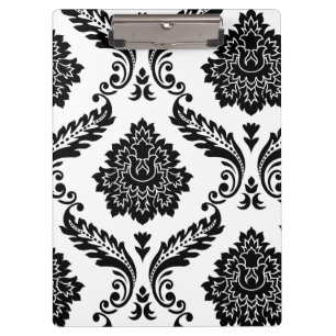 Porte-bloc Rococo Damassé Grand Motif Décalé Noir sur Blanc