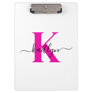 Porte-bloc Rose Chaud Noir Nom Initial Monogrammé