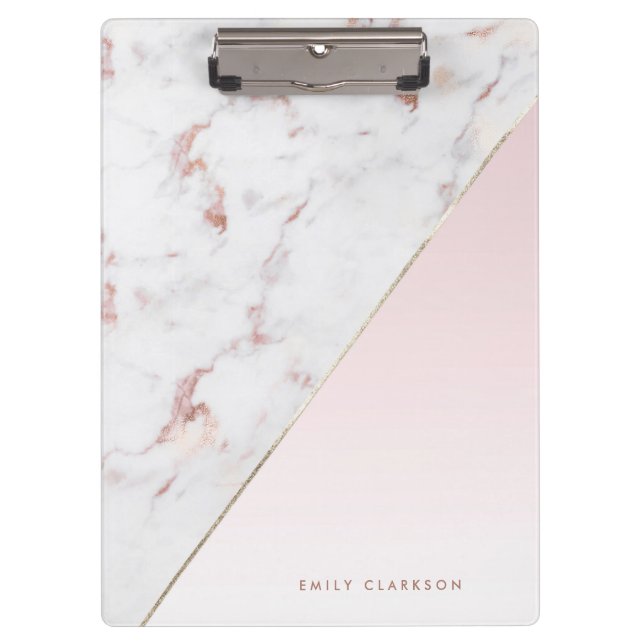 Porte-bloc Rose chic or et Marbre blanc personnalisé (Devant)