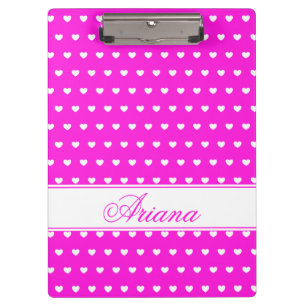 Porte-bloc Rose flashy aux Coeurs blancs mignons, nom personn