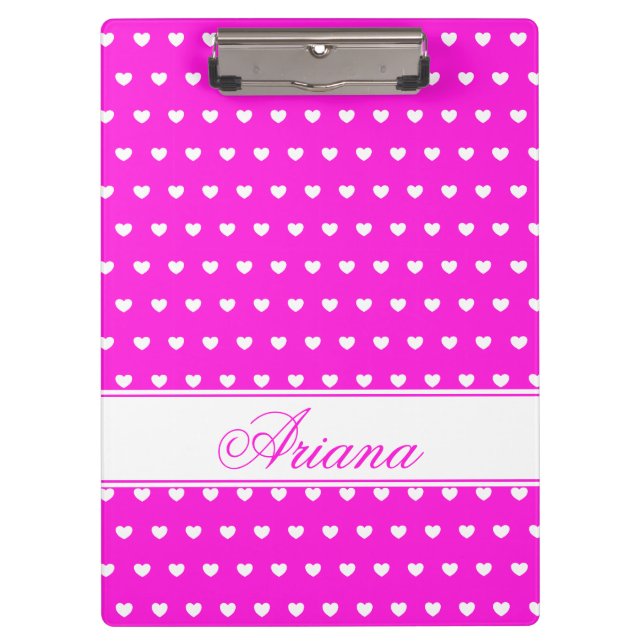 Porte-bloc Rose flashy aux Coeurs blancs mignons, nom personn (Devant)