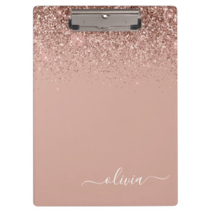 Porte-bloc Rose Gold Blush Pink Glitter Girly Monogramme Nom