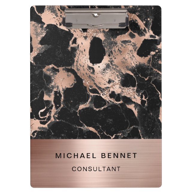 Porte-bloc Rose Gold Métal Noir Marbre Consultant Affaires (Devant)