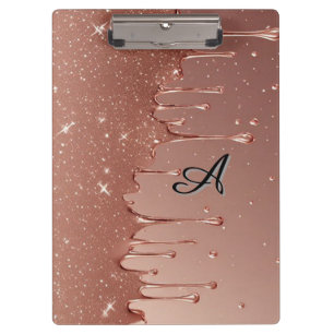 Porte-bloc Rose Gold Pailleté Coulée Monogramme Nom Personnal