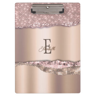 Porte-bloc Rose Gold Tendance Diamants Paillettes Monogramme