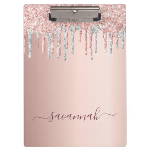 Porte-bloc Rose or rose parties scintillant argent nom du scr