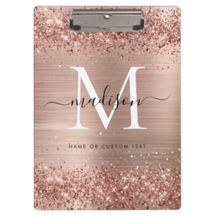 Porte-bloc Rose Parties scintillant or brossé métal Monogramm