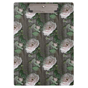 Porte-bloc Rose sur bois Patiné