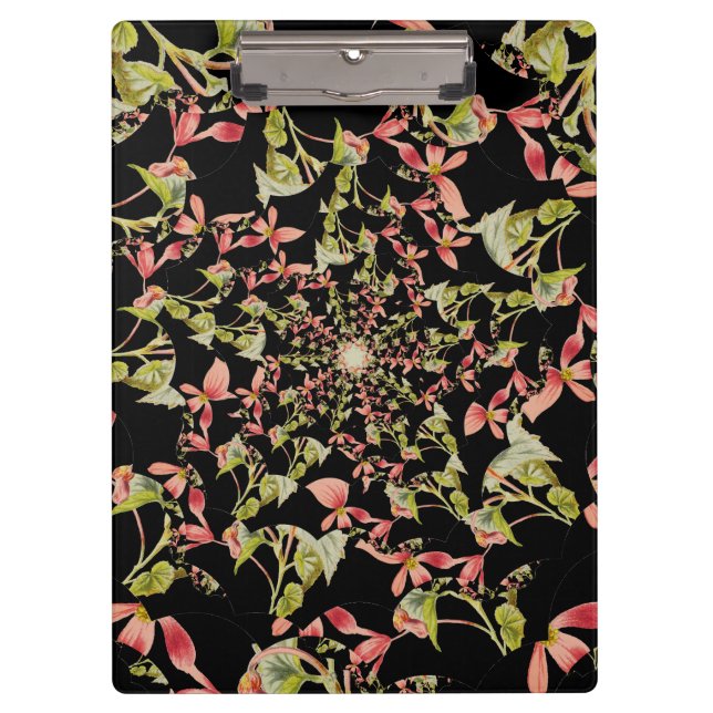 Porte-bloc Rose Vert doux noir Begonia art fractal (Devant)