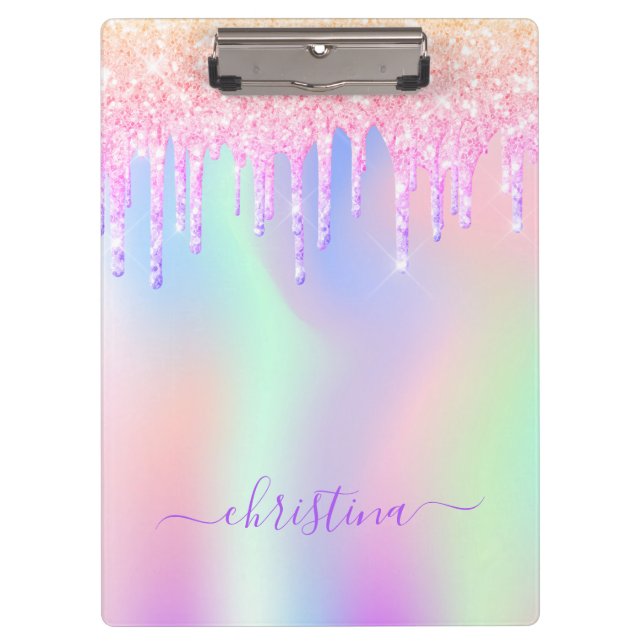 Porte-bloc Rose violet vert menthe gouttes holographique (Devant)
