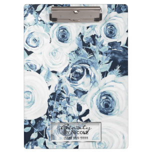 Porte-bloc Roses Bleues et Blanches Glam Floral Moderne Perso