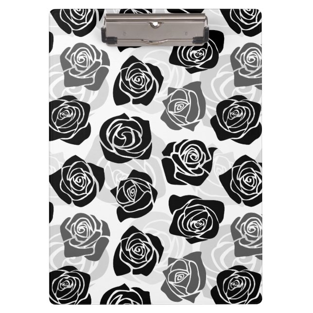 Porte-bloc Roses Vintages chic en noir et blanc (Devant)