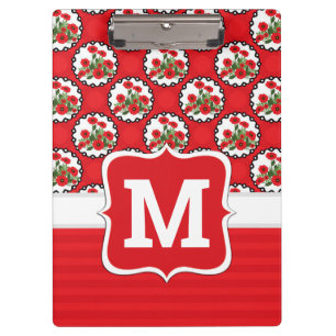 Porte-bloc Rouge Chic Usé, Coquelicots Monogramme Noir & Blan