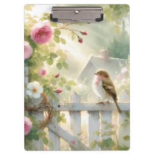Porte-bloc Scène aquarelle de rose de jardin et d'oiseau