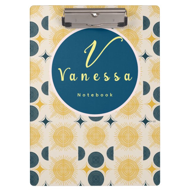 Porte-bloc Script de monogramme Boho Celestial Sun Moon (Devant)