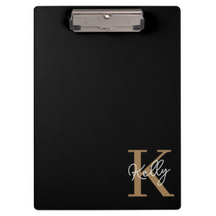 Porte-bloc Script de monogramme d'or noir moderne