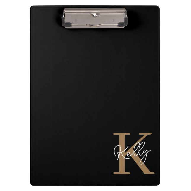 Porte-bloc Script de monogramme d'or noir moderne (Devant)