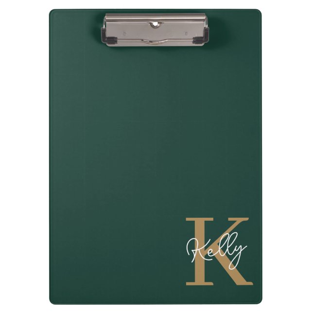 Porte-bloc Script moderne Emerald Green Gold (Devant)