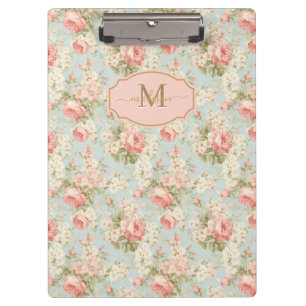 Porte-bloc Shabby Chic Vintage Roses Roses Floral Monogramme