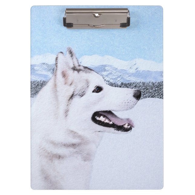 Porte-bloc Sibérie Husky (argent et blanc) Peinture Chien Art (Devant)