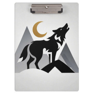Porte-bloc Silhouette de loup élégant hurlant à la lune crois