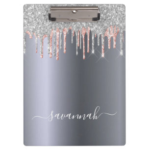 Porte-bloc Silver rose gold glitter drips name script
