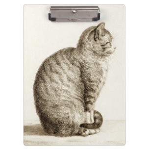 Porte-bloc Sitting cat vintage sepia pencil drawing