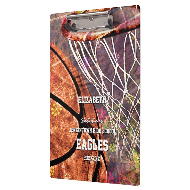 Porte-bloc Sport Girly basketball hoop pink purple name (Gauche)