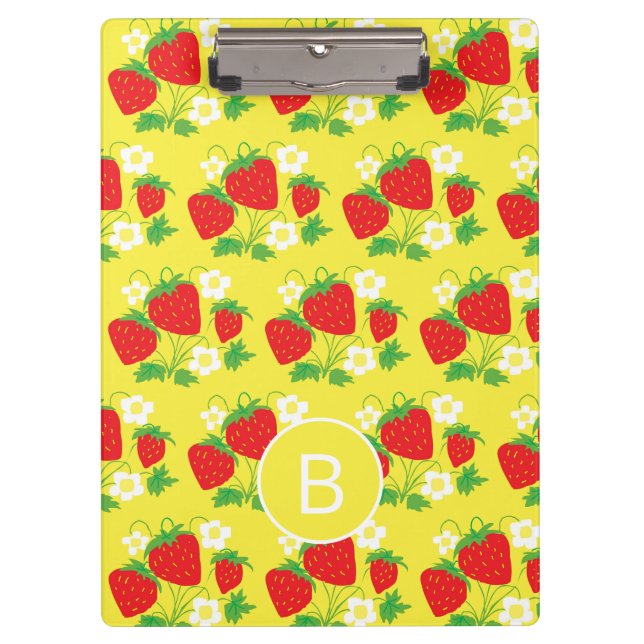 Porte-bloc Strawberry and Flower Yellow Pattern Monogrammed (Devant)