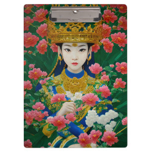 Porte-bloc Style vintage Asiatique Abstraite fille avec fleur