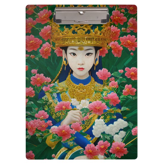 Porte-bloc Style vintage Asiatique Abstraite fille avec fleur (Devant)