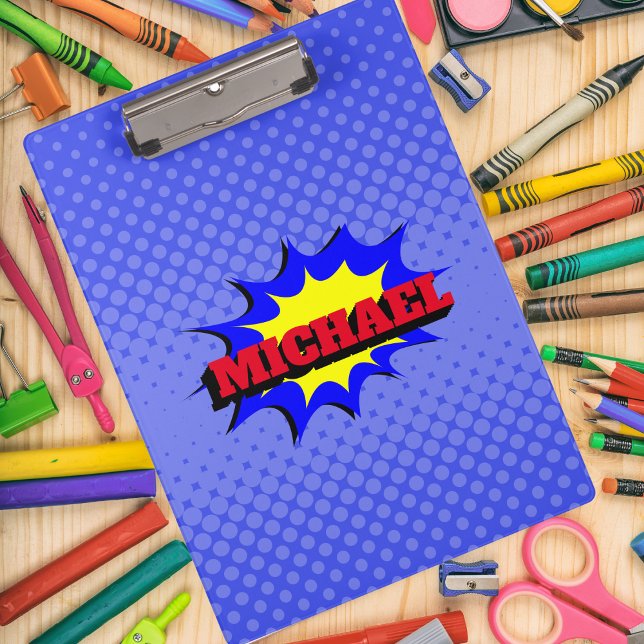 Porte-bloc Superhero Kids Comic Book Nom personnalisé (Créateur téléchargé)