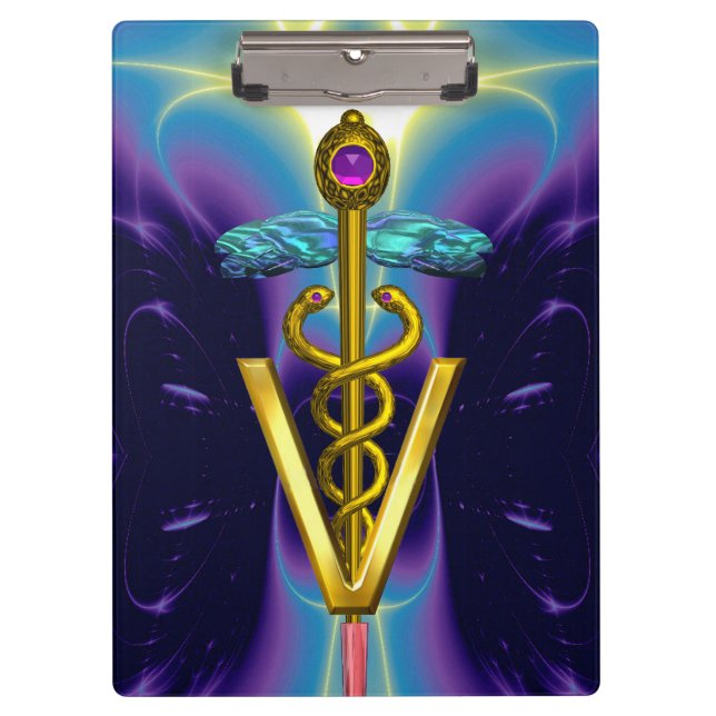 Porte-bloc SYMBOLE VÉTÉRINAIRE DE CADUCE D'OR / Bleu pourpre (Devant)