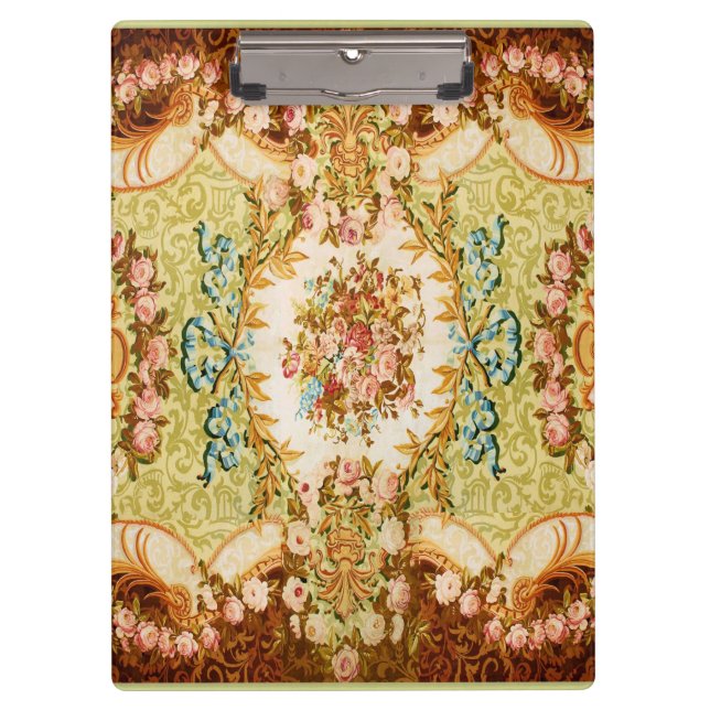 Porte-bloc tapisserie rose à fleurs baroque victorienne (Devant)
