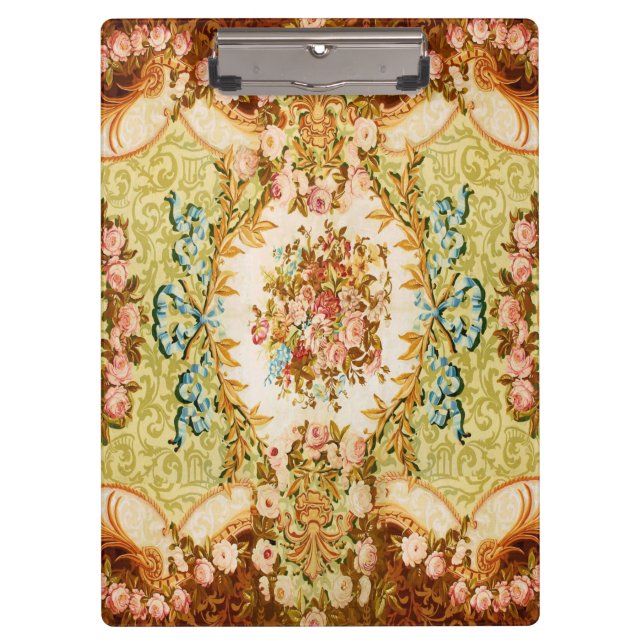 Porte-bloc tapisserie rose à fleurs baroque victorienne (Devant)