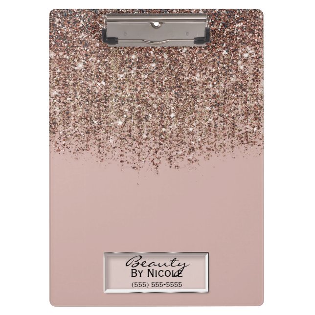 Porte-bloc Taupe Blush Rose Rose Or Parties scintillant en br (Devant)