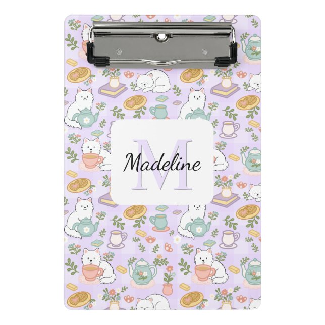Porte-bloc Tea & Bookish Cats Personalized Mini Clipboard (Devant)
