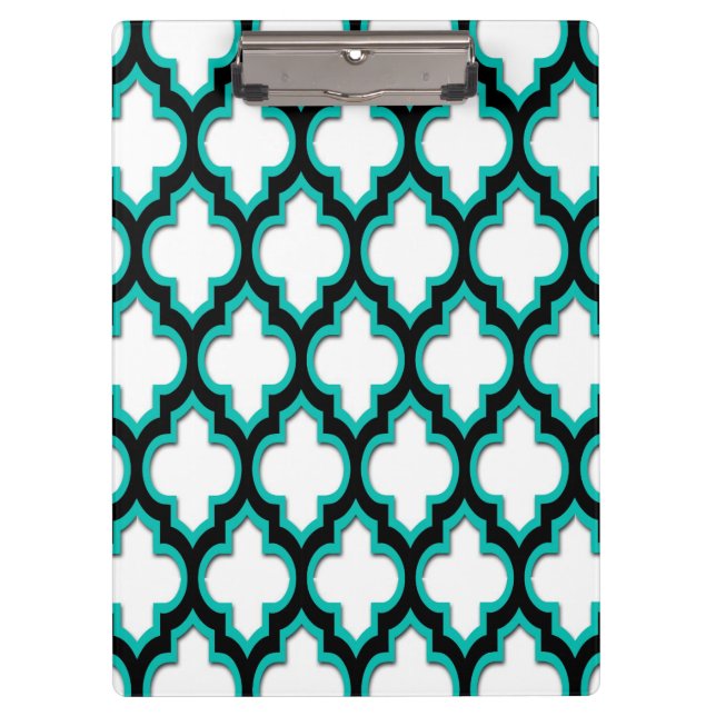 Porte-bloc Teal Black White Moroccan Quatrefoil Pattern #4DS (Devant)